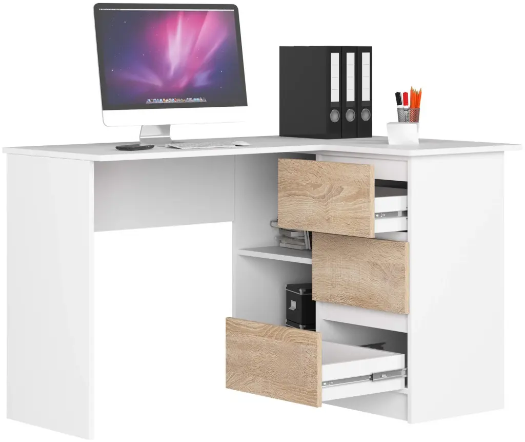 Письменный стол Akord B16 124см 3SZ Right (White/Sonoma Oak)