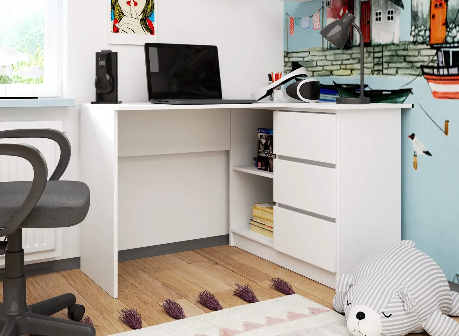 Письменный стол Akord B16 124см 3SZ Right (White)