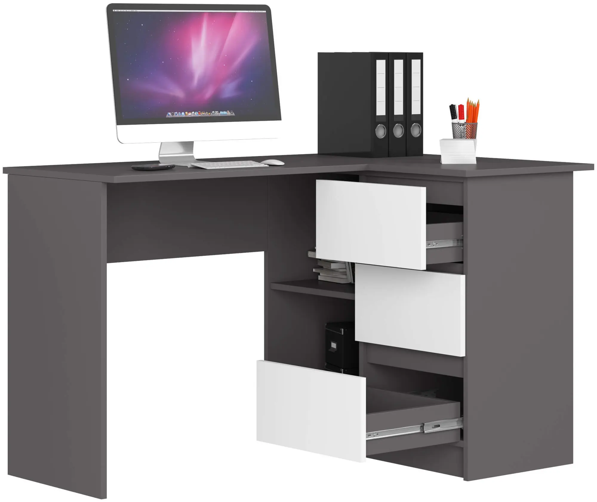 Masa de birou Akord B16 124cm Right (Graphite Grey/White)