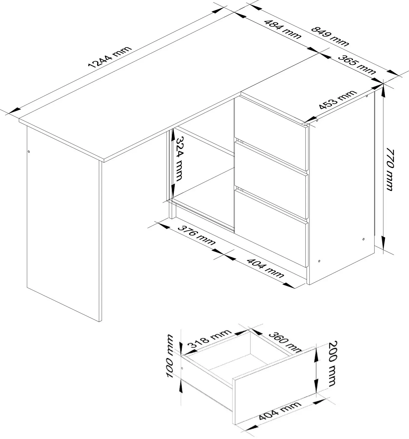 Masa de birou Akord B16 124cm Right (Graphite Grey/White)