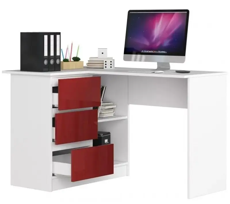 Masa de birou Akord B16 Left (White/Red Gloss) - 2