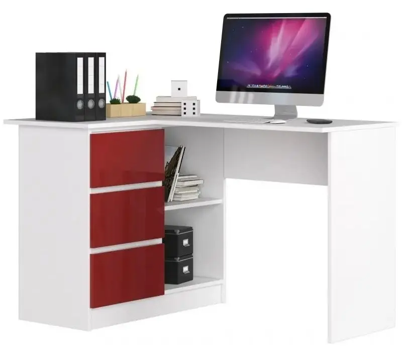 Masa de birou Akord B16 Left (White/Red Gloss)