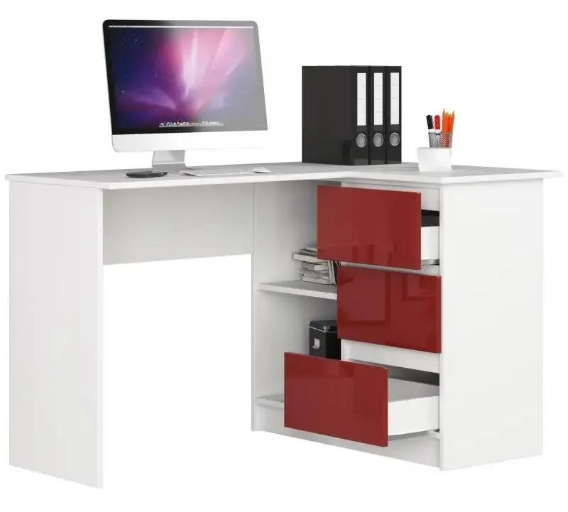 Masa de birou Akord B16 Right (White/Red Gloss) - 4