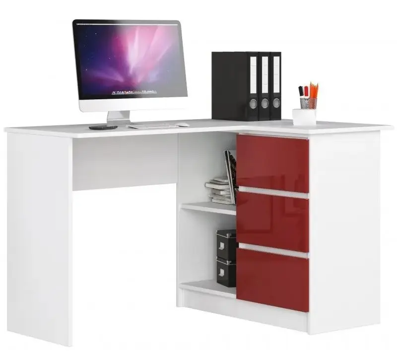 Masa de birou Akord B16 Right (White/Red Gloss)