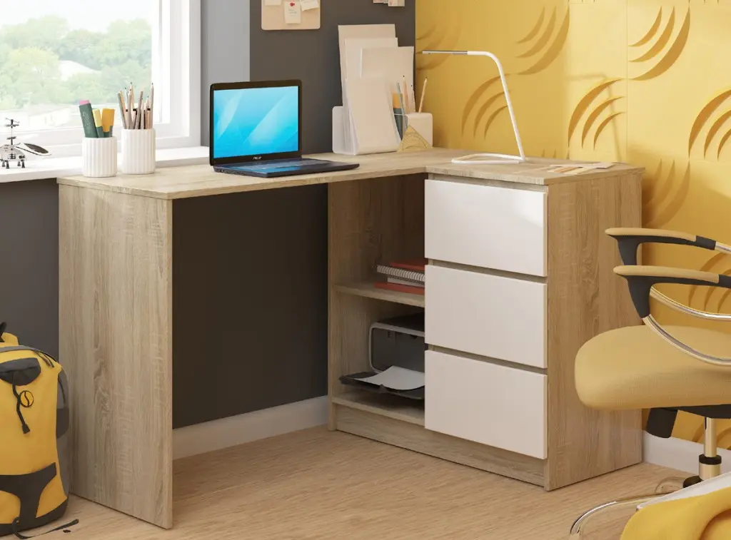 Письменный стол Akord B16 124cm Right (Sonoma Oak/White)