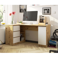 Masa de birou Akord B20 155cm 3SZ Left (Artisan Oak/White)