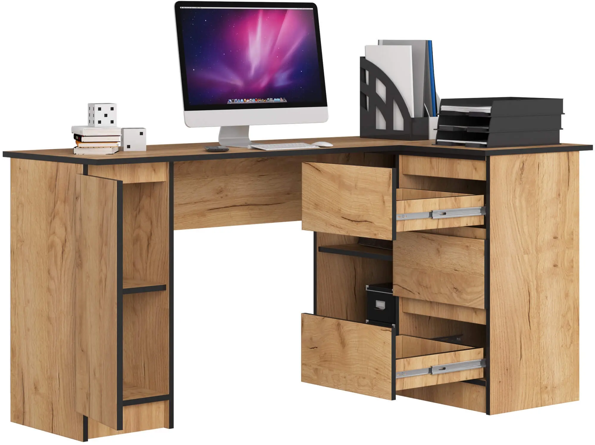 Masa de birou Akord B20 155cm 3SZ Right (Craft Oak)