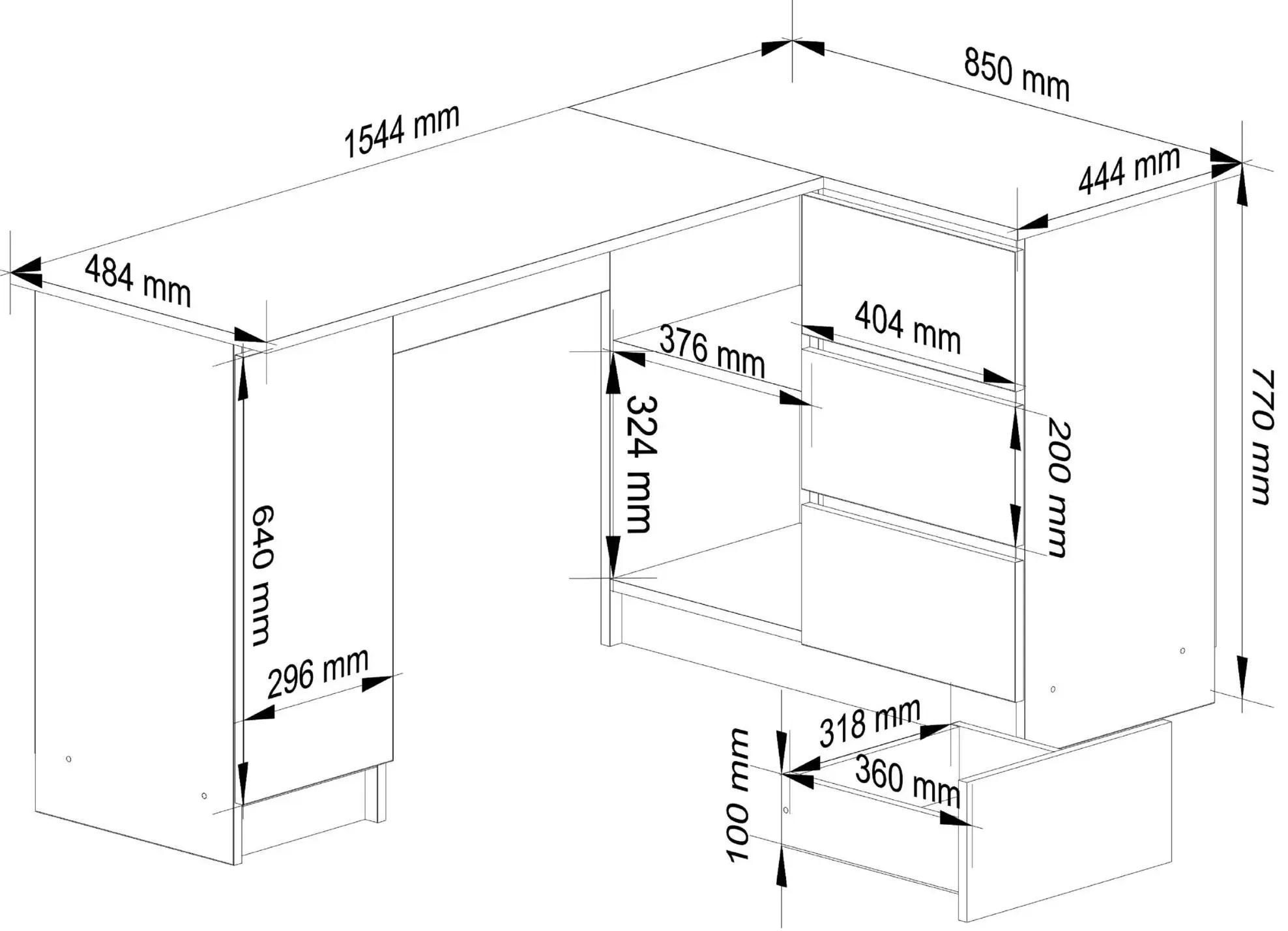 Masa de birou Akord B20 155cm 3SZ Right (Craft Oak)