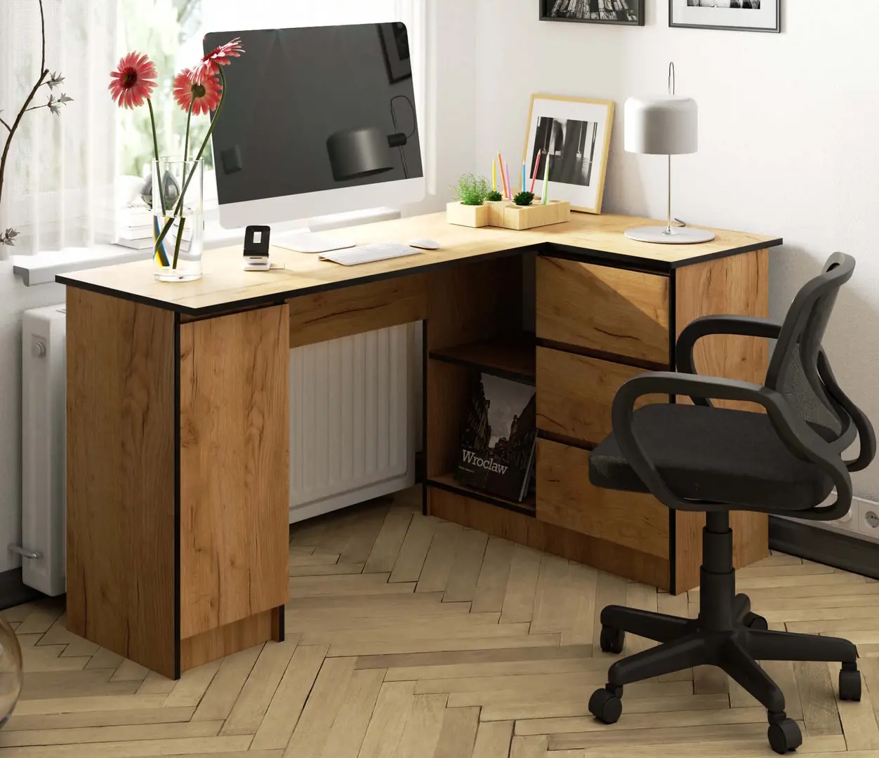 Masa de birou Akord B20 155cm 3SZ Right (Craft Oak)