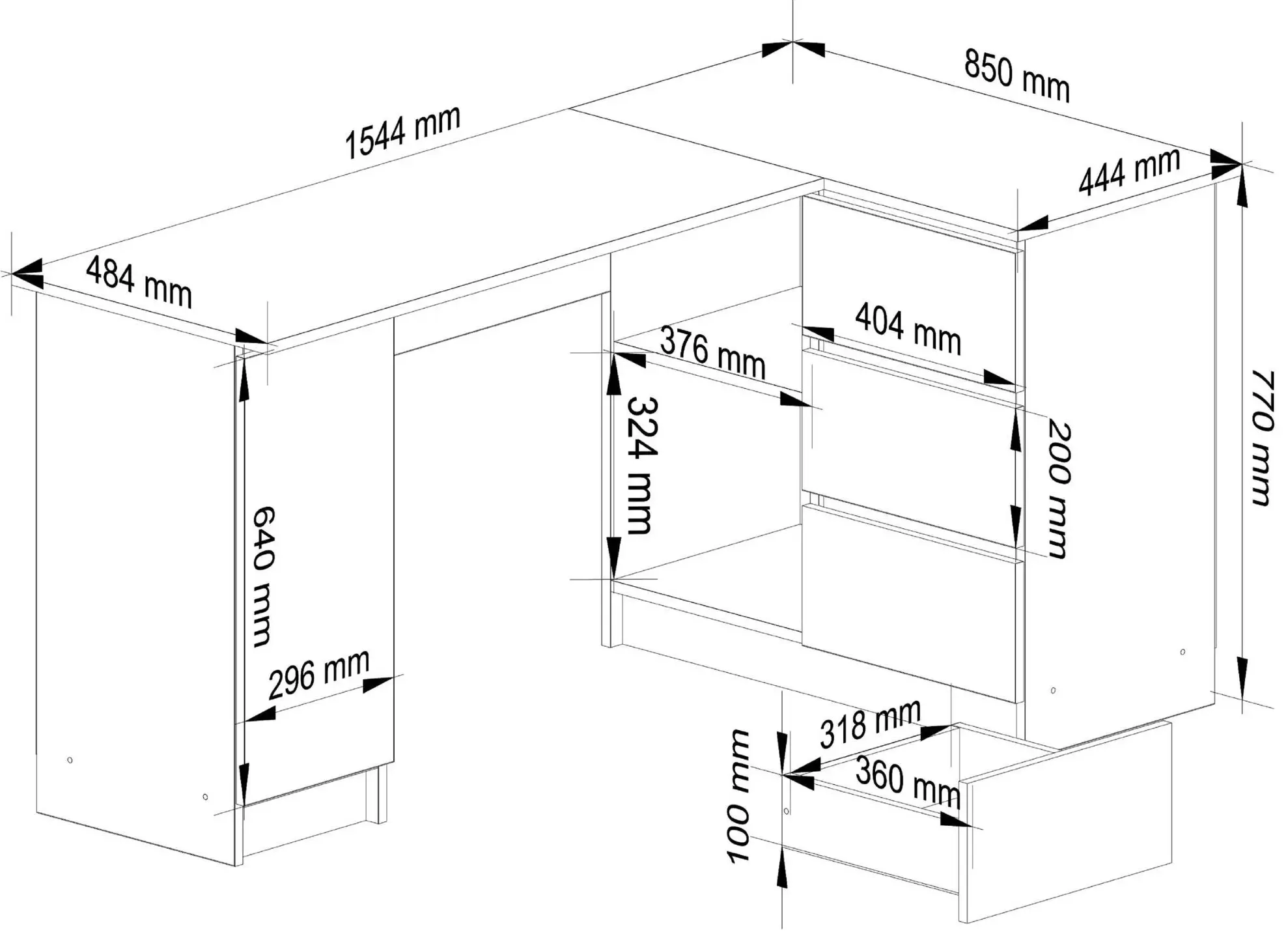 Masa de birou Akord B20 155cm 3SZ Right (White/Graphite Grey)