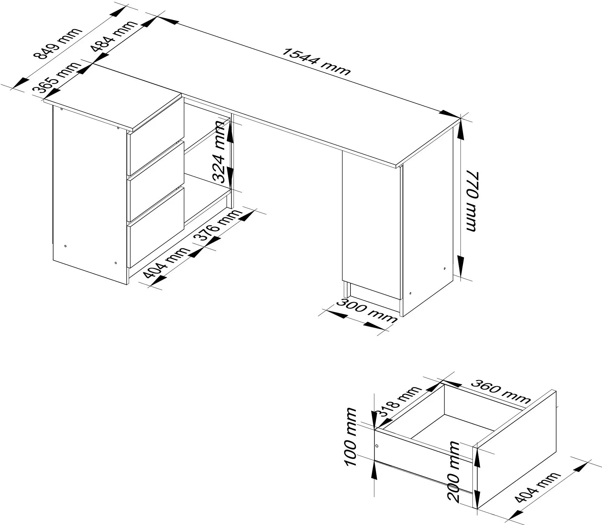 Masa de birou Akord B20 155cm Left (Artisan Oak)