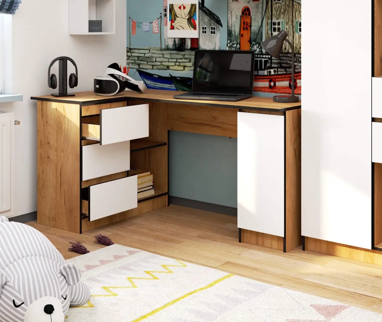 Письменный стол Akord B20 155см Left (Craft Oak/White)