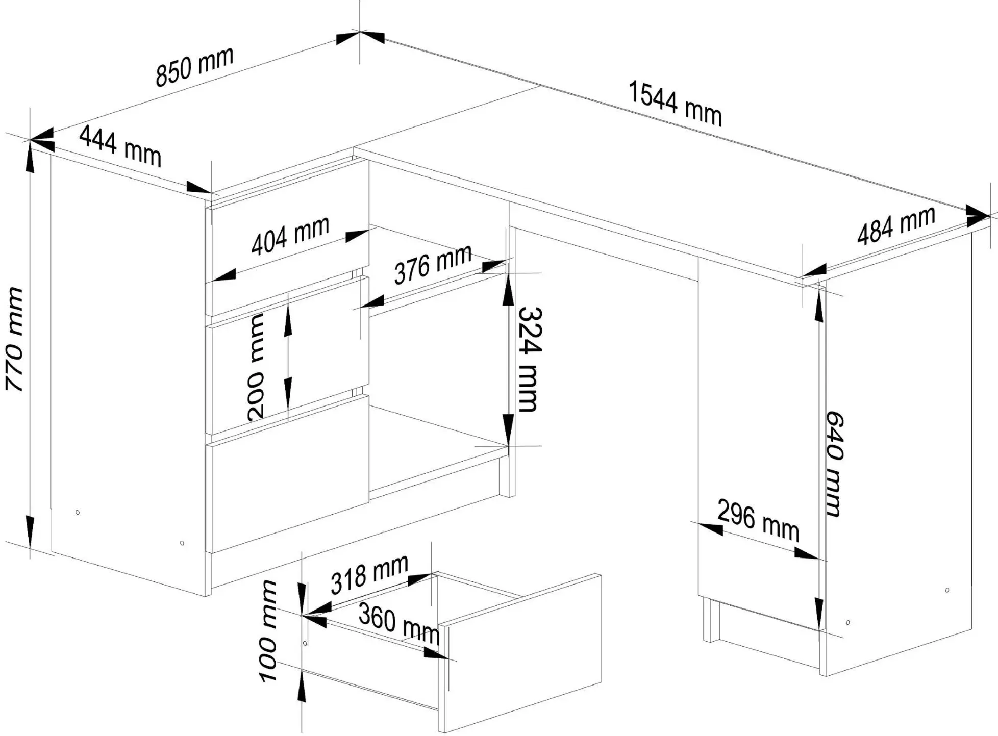 Masa de birou Akord B20 155cm Left (White)