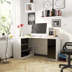 Masa de birou Akord B20 155cm Left (White/Black Gloss) Thumb