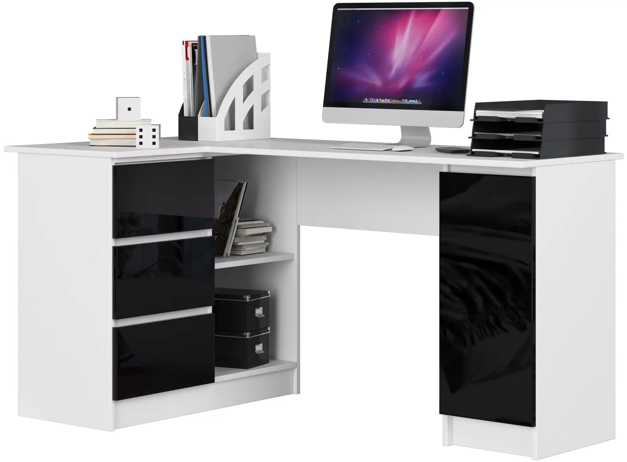 Masa de birou Akord B20 155cm Left (White/Black Gloss)