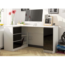 Masa de birou Akord B20 155cm Left (White/Black Gloss)