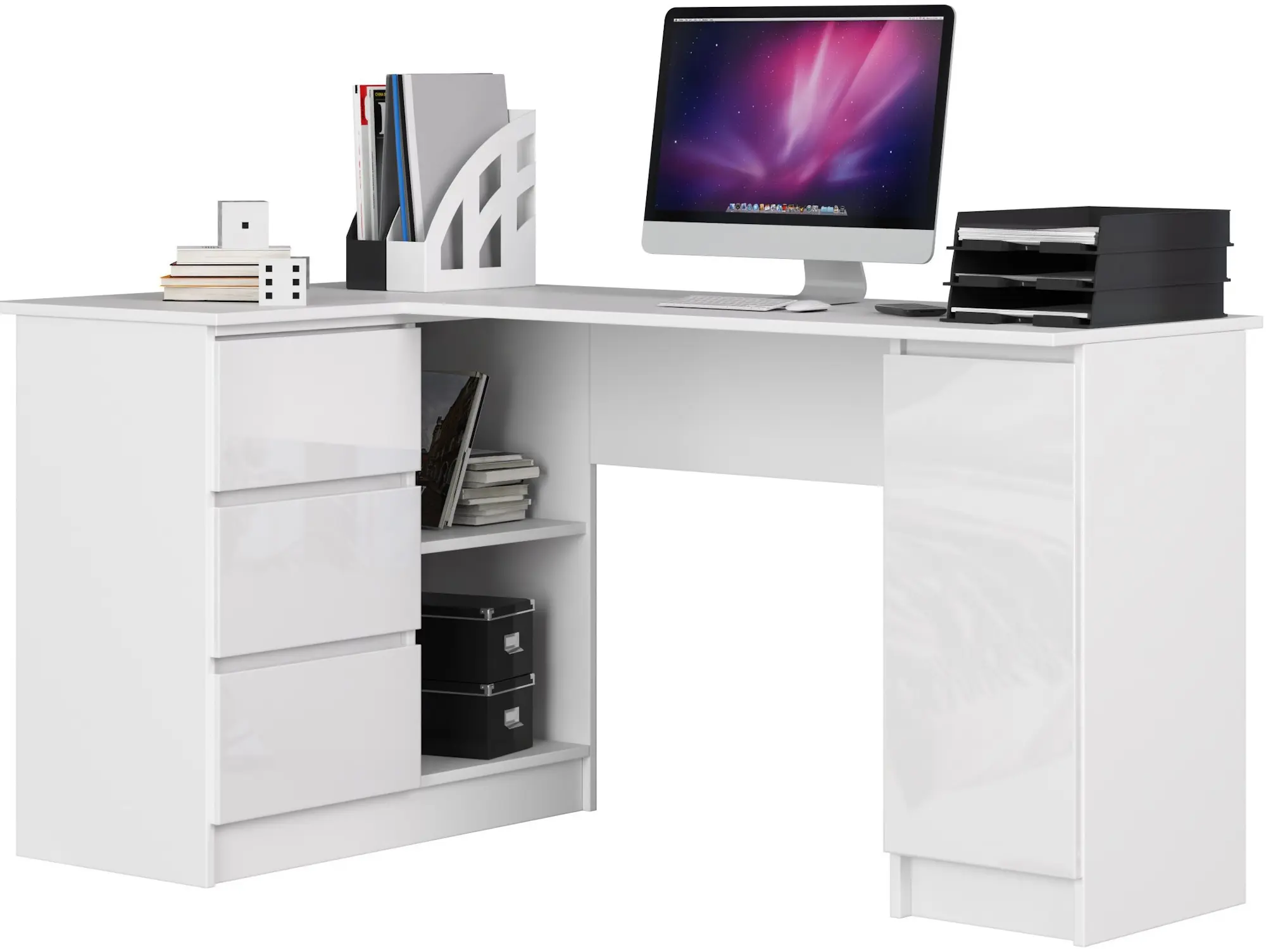 Masa de birou Akord B20 155cm Left (White/Glossy White)