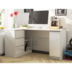 Masa de birou Akord B20 155cm Left (White/Glossy White)