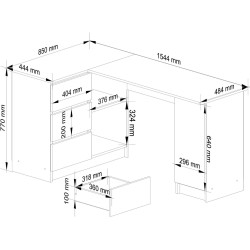 Masa de birou Akord B20 155cm Left (White/Glossy White) Thumb