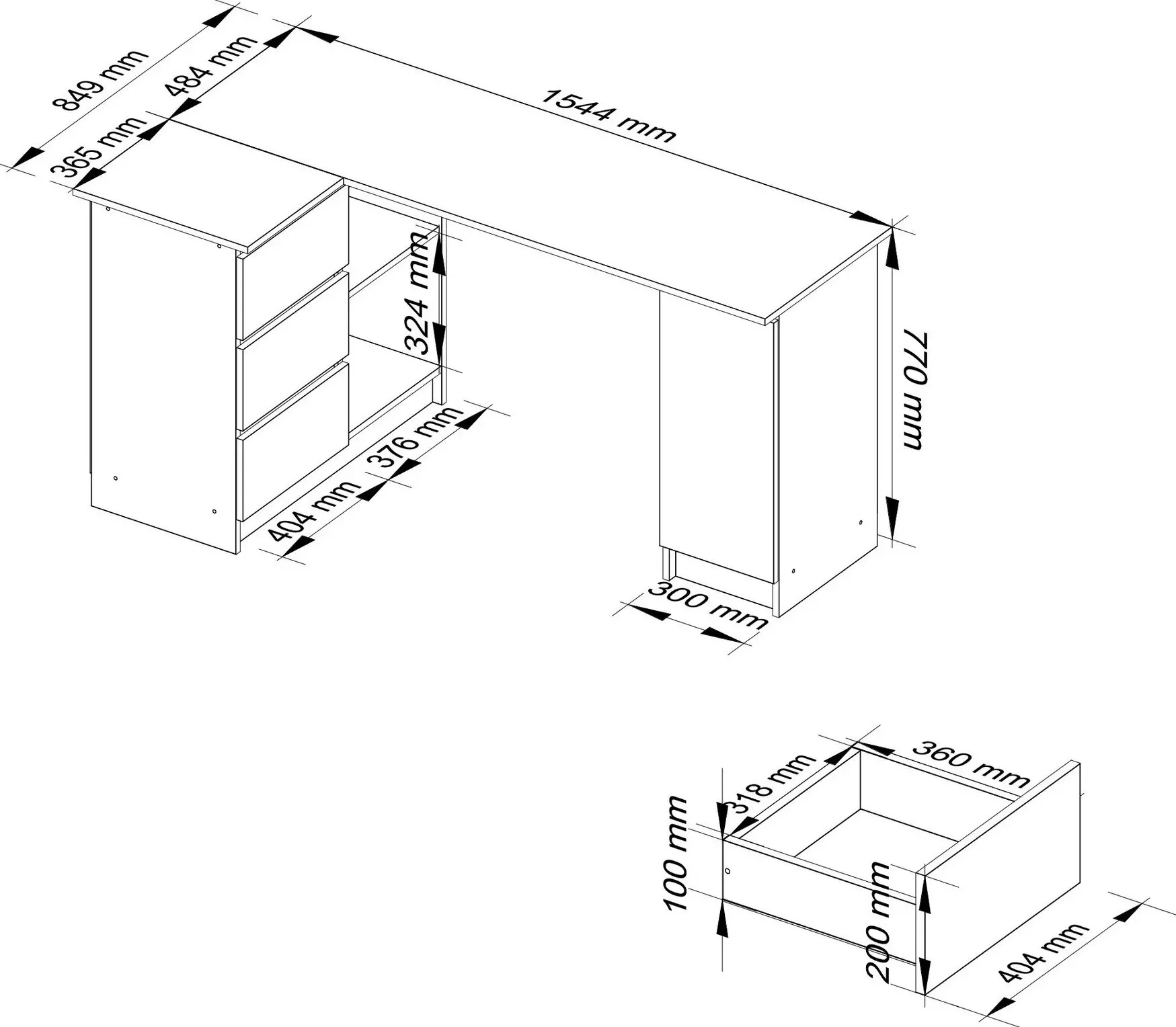 Masa de birou Akord B20 155cm Left (White/Sonoma Oak)