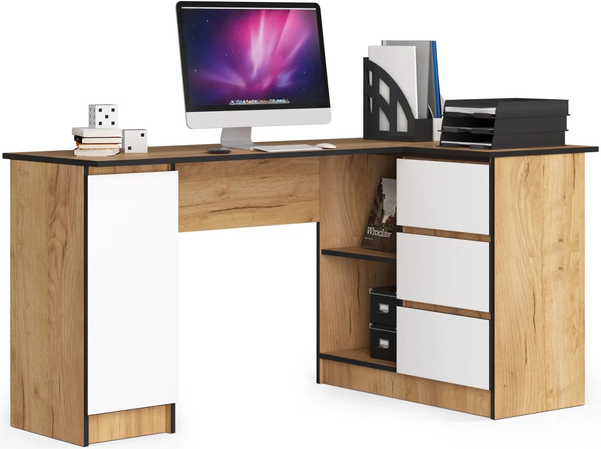 Письменный стол Akord B20 155см Right (Craft Oak/White)