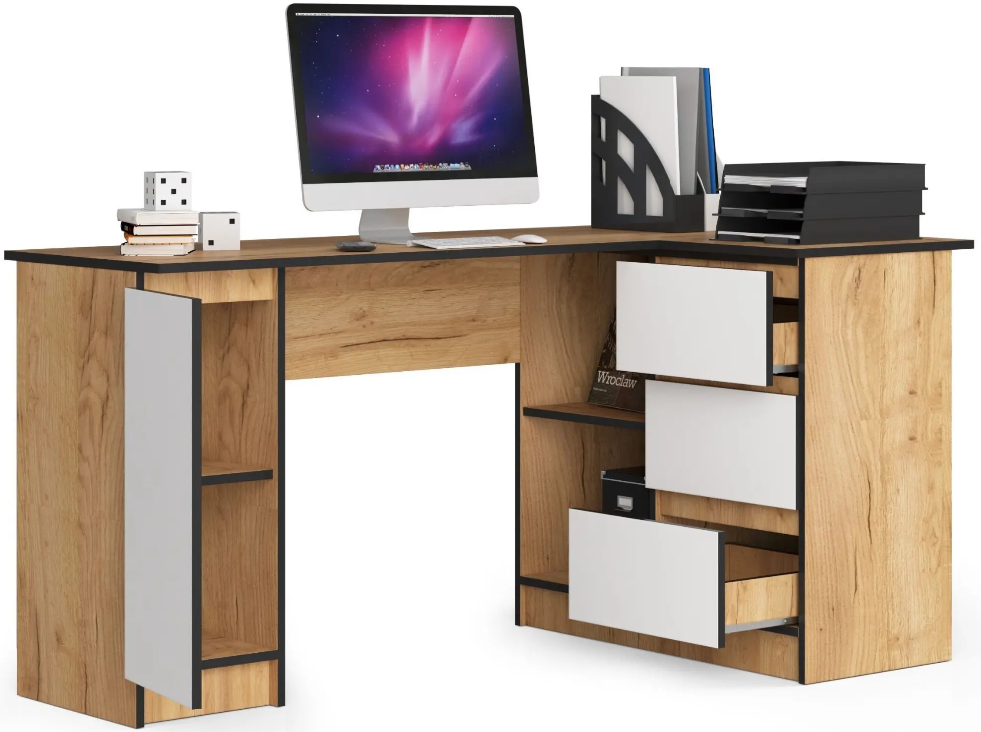 Письменный стол Akord B20 155см Right (Craft Oak/White)