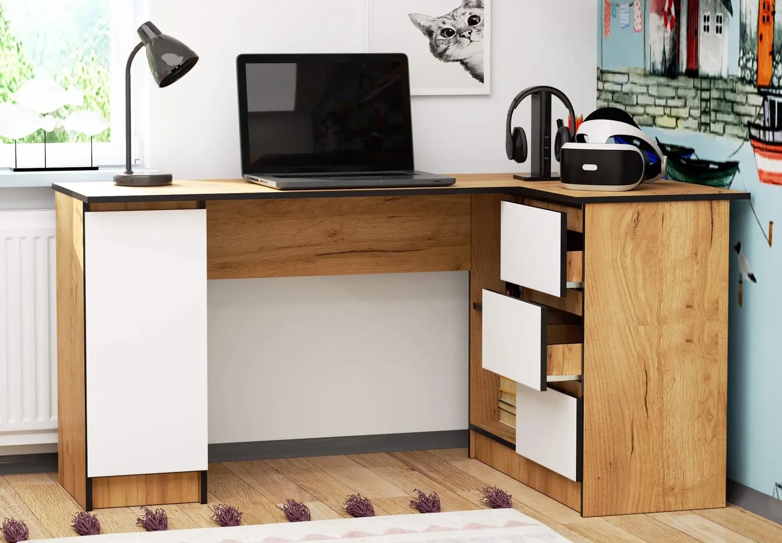 Письменный стол Akord B20 155см Right (Craft Oak/White)