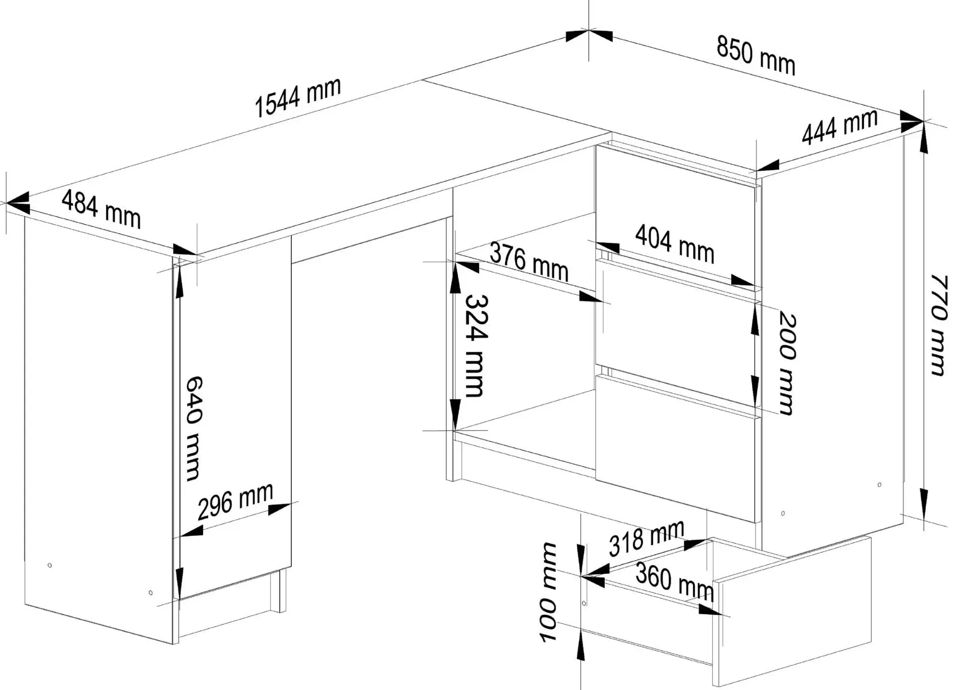 Masa de birou Akord B20 155cm Right (White/Glossy White)