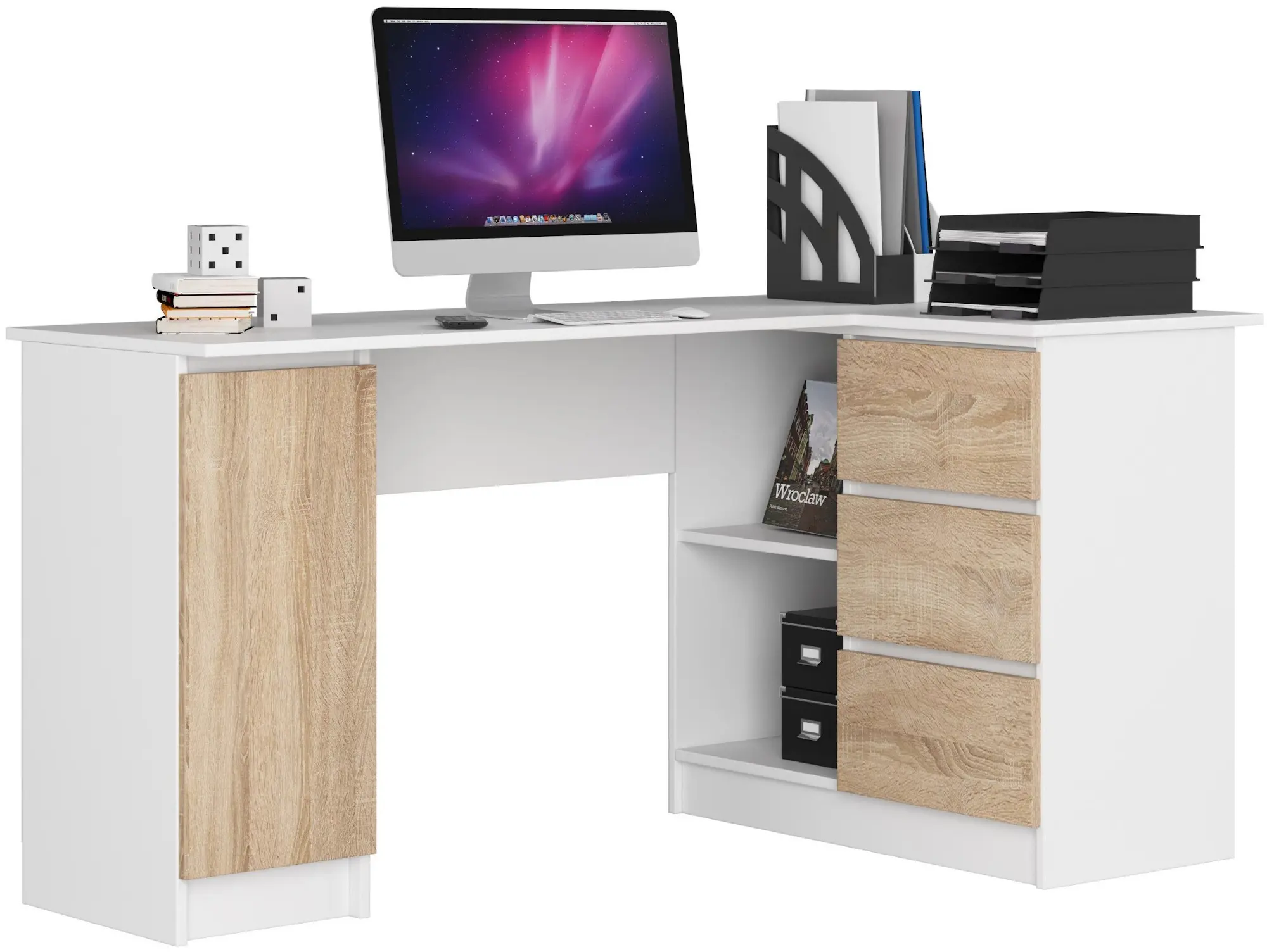 Masa de birou Akord B20 155cm Right (White/Sonoma Oak)