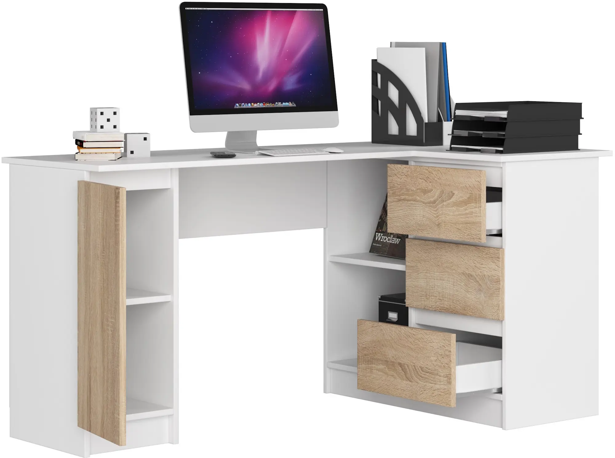 Masa de birou Akord B20 155cm Right (White/Sonoma Oak)