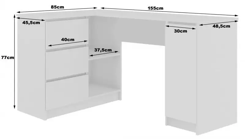 Masa de birou Akord B20 Left (White/Graphite Gloss) - 4