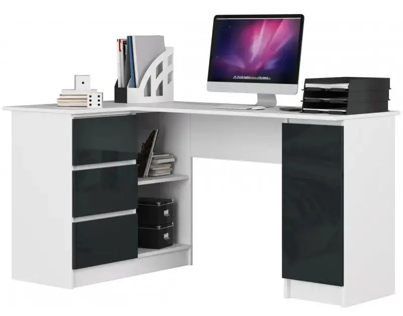 Masa de birou Akord B20 Left (White/Graphite Gloss)