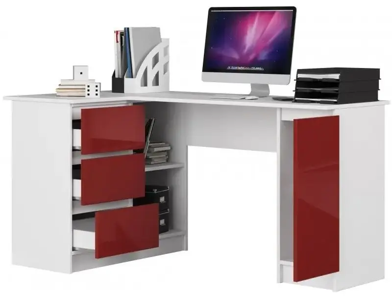 Masa de birou Akord B20 Left (White/Red Gloss) - 2
