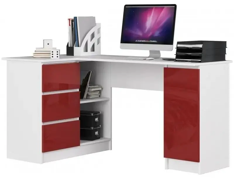 Masa de birou Akord B20 Left (White/Red Gloss)