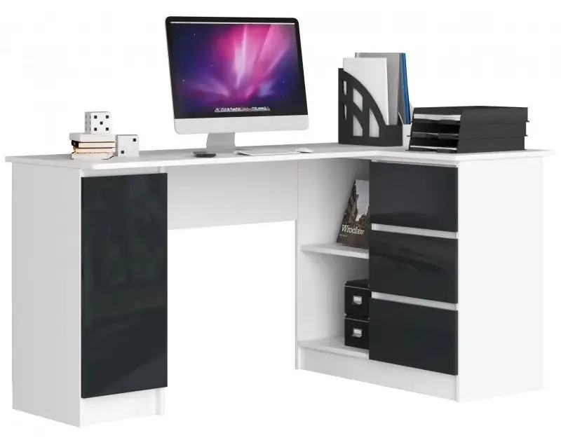 Masa de birou Akord B20 Right (White/Graphite Gloss)