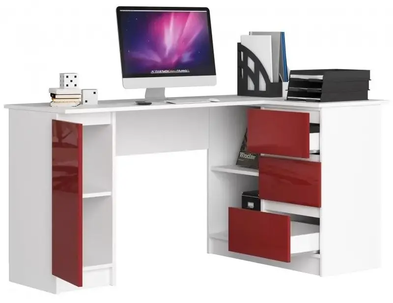 Masa de birou Akord B20 Right (White/Red Gloss) - 2