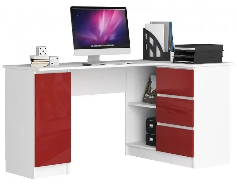 Masa de birou Akord B20 Right (White/Red Gloss)