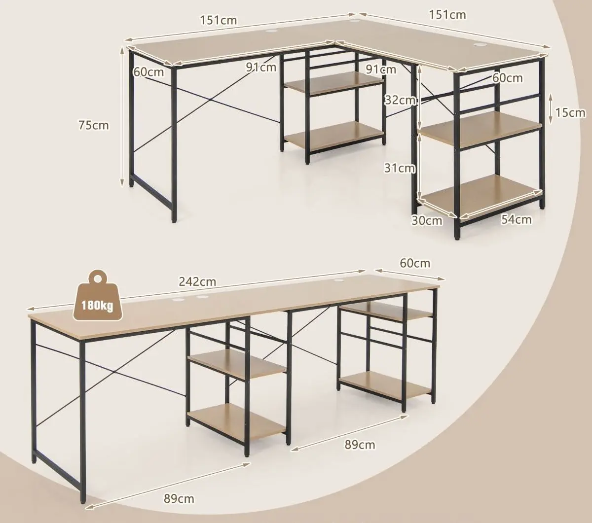 Письменный стол Costway CB10462NA (Natural)