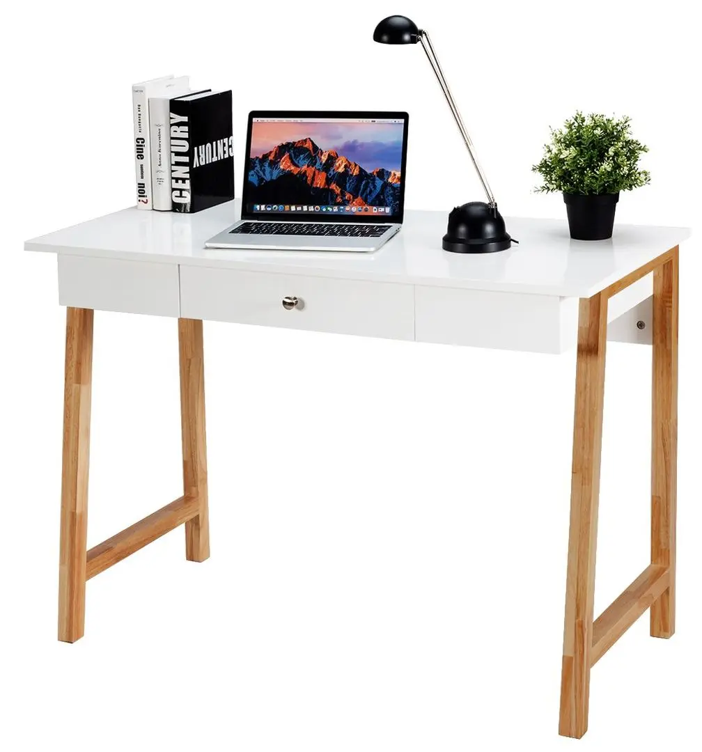 Masa de birou Costway HW61359NA (White/Natural)