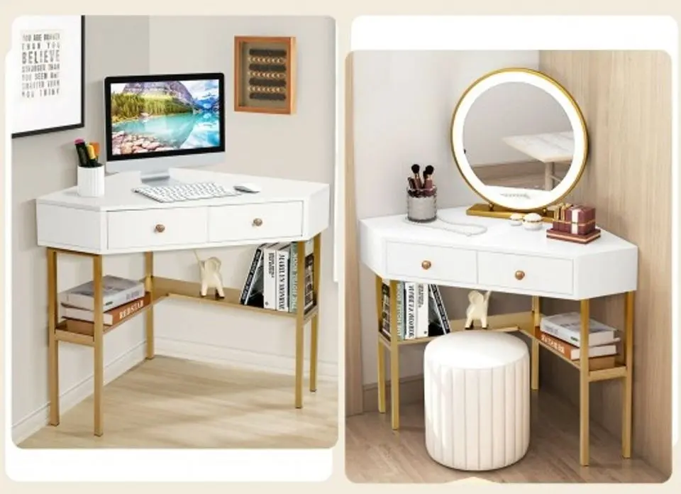 Masa de birou Costway HW67561GD (White/Gold)