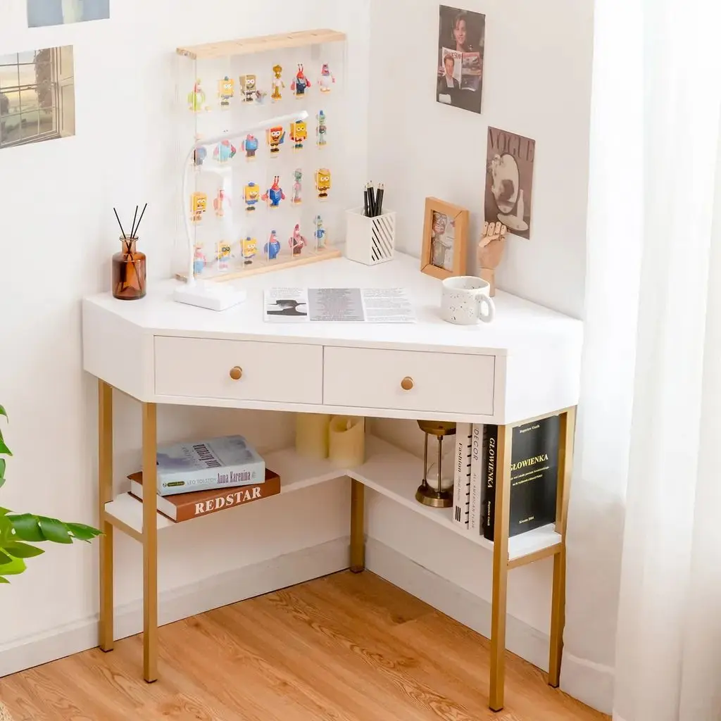 Masa de birou Costway HW67561WH (White/Gold)