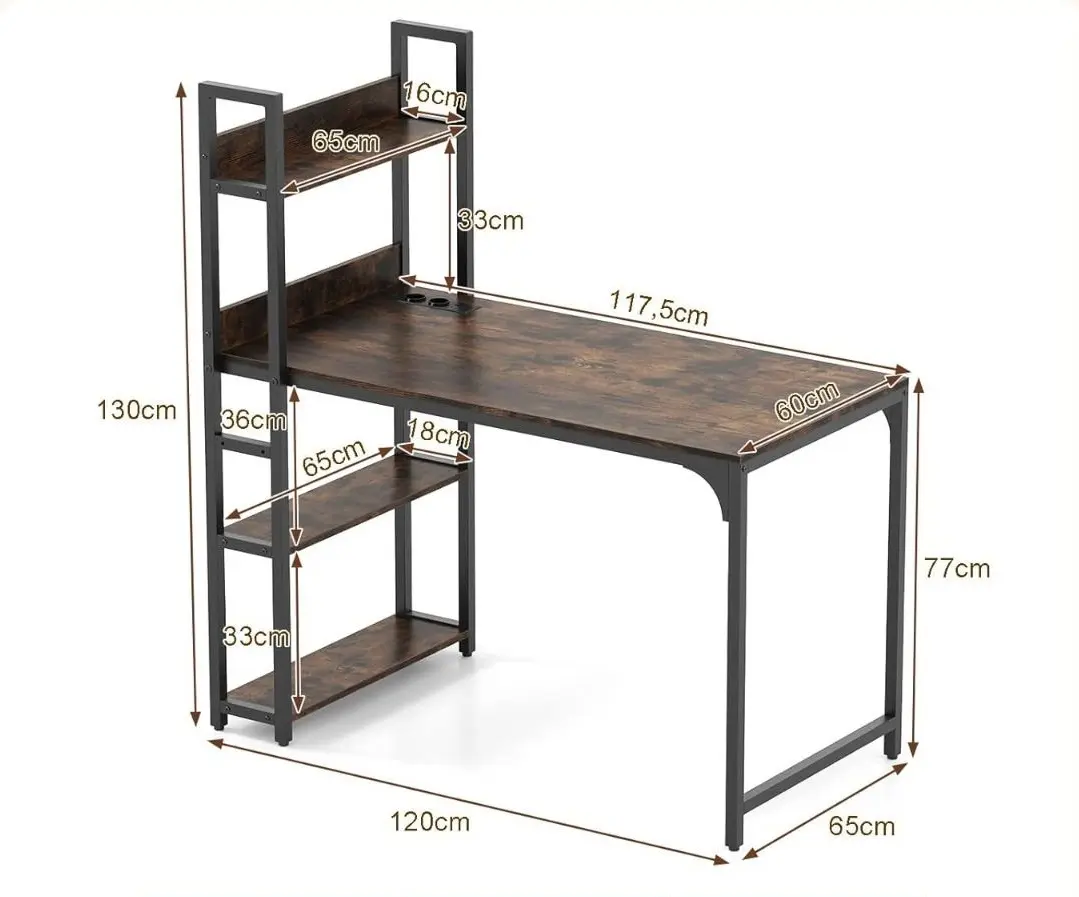 Письменный стол Costway JV10997DE-CF (Rustic Brown/Black)