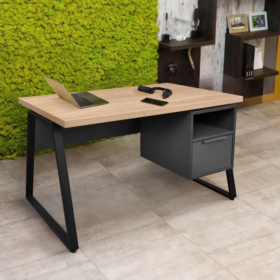 Masa de birou DP Enzo 130x75 cu sertar (Sonoma/Anthracite/Black)