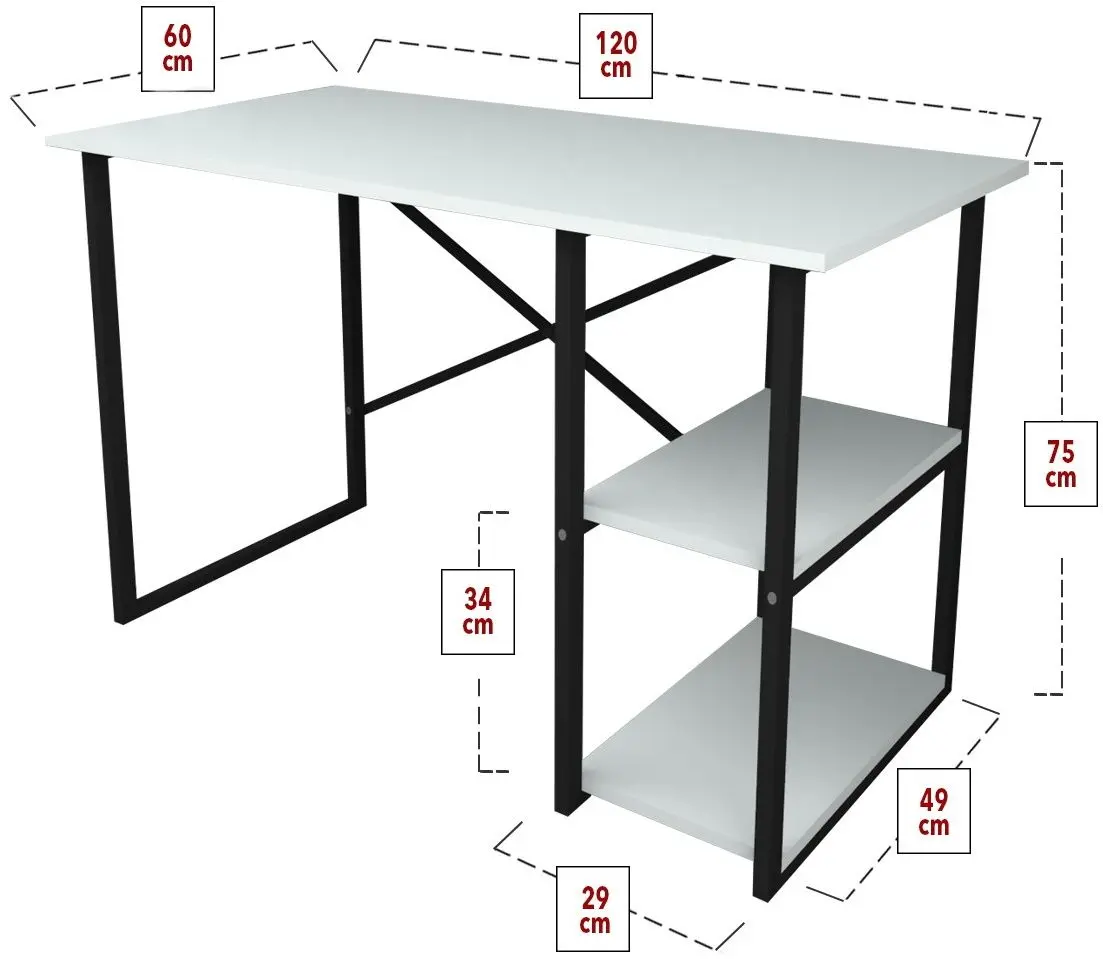 Masa de birou Bofigo 2 rafturi (White/Black)
