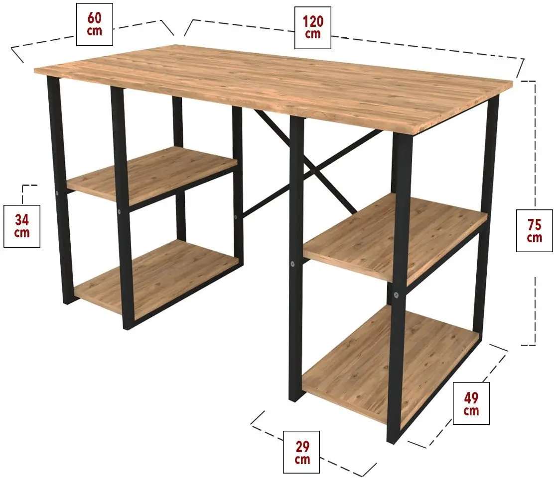 Masa de birou Bofigo 4 rafturi (Pine/Black)