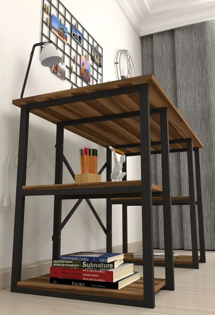 Masa de birou Bofigo 4 rafturi (Walnut/Black)