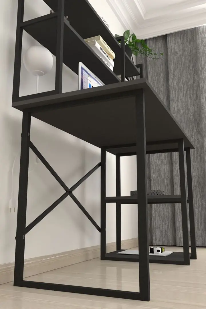 Masa de birou Bofigo cu etajera (Anthracite/Black)