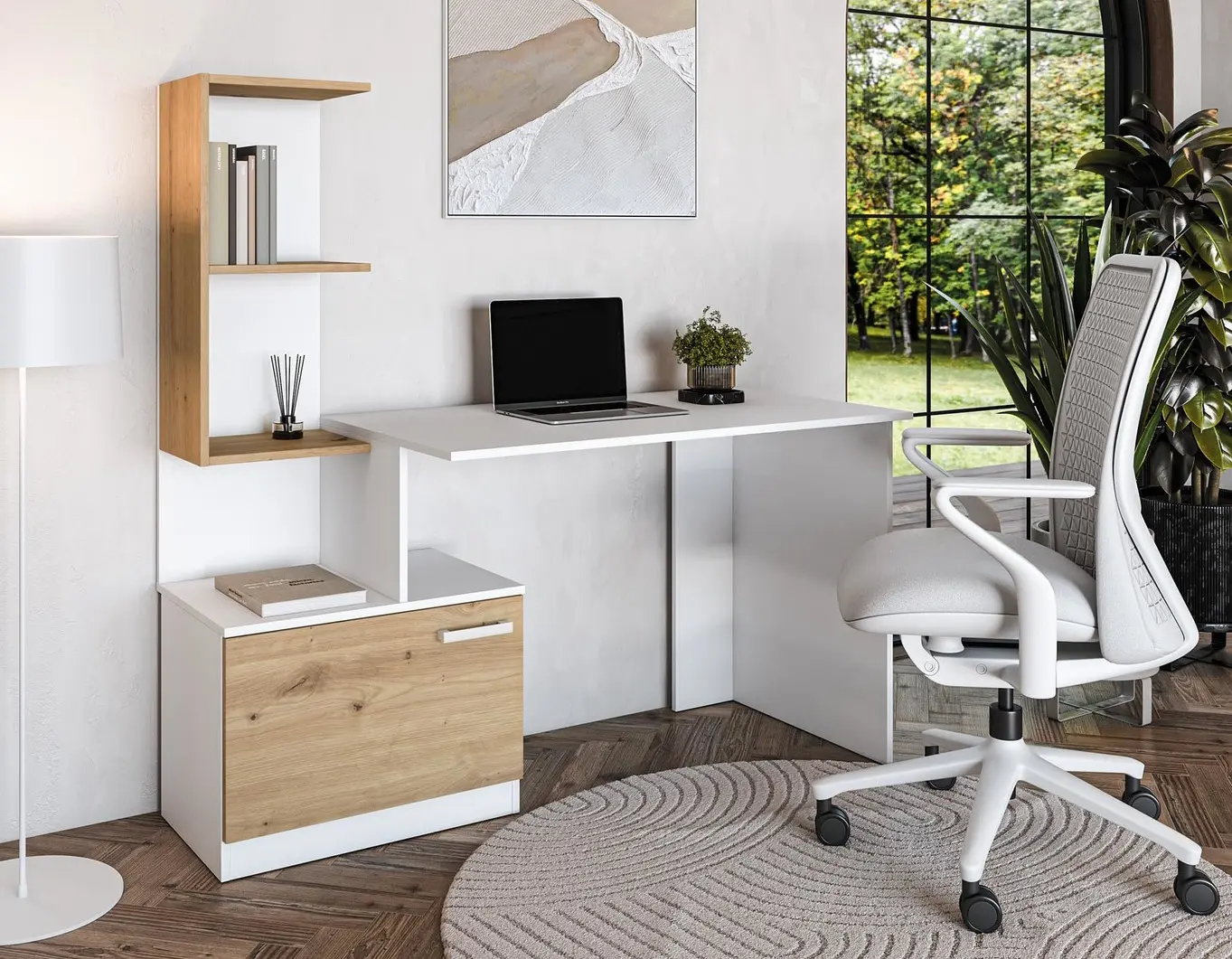 Masa de birou Halmar Miso (White/Artisan Oak)