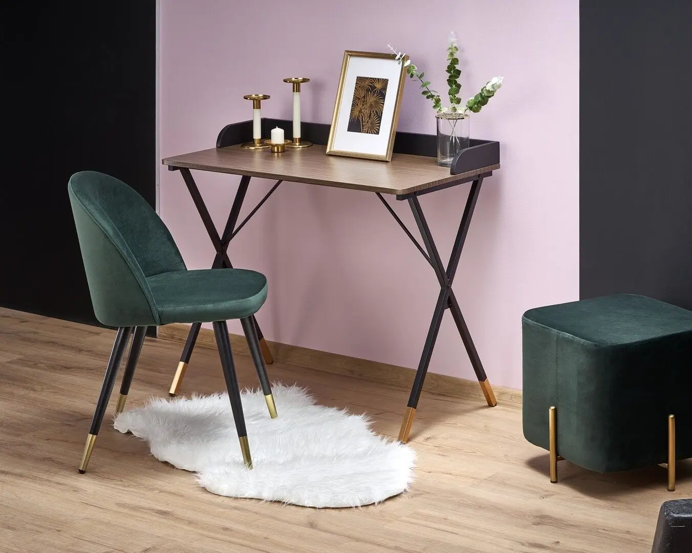 Masa de birou Halmar B37 (Black/Nut/Gold)