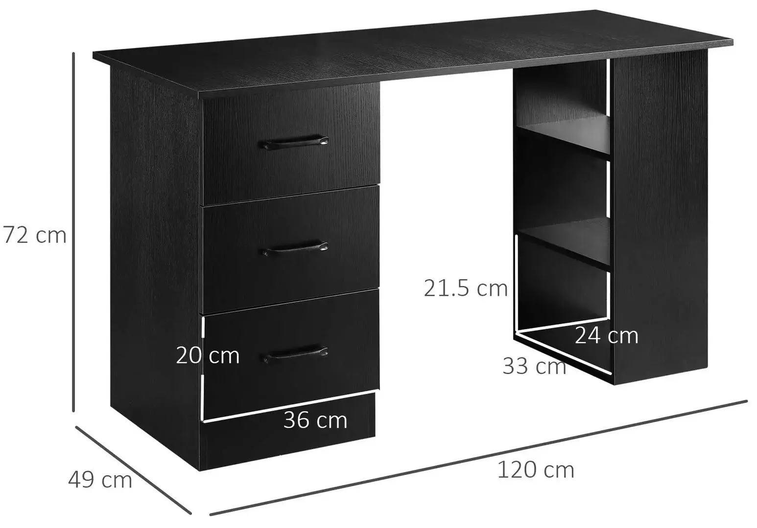 Masa de birou Homcom 836-068V01BK 120x49x72 cm (Black)